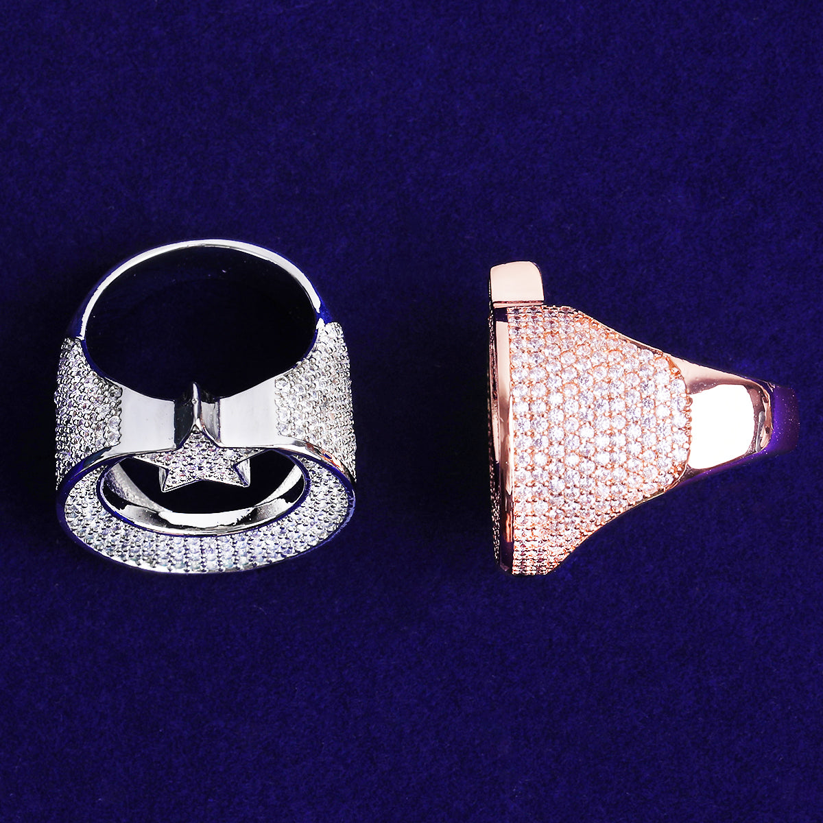 Bubble Letter Iced Out Moon Star Ring for Men 5A Cubic Zirconia Hip Hop Jewelry