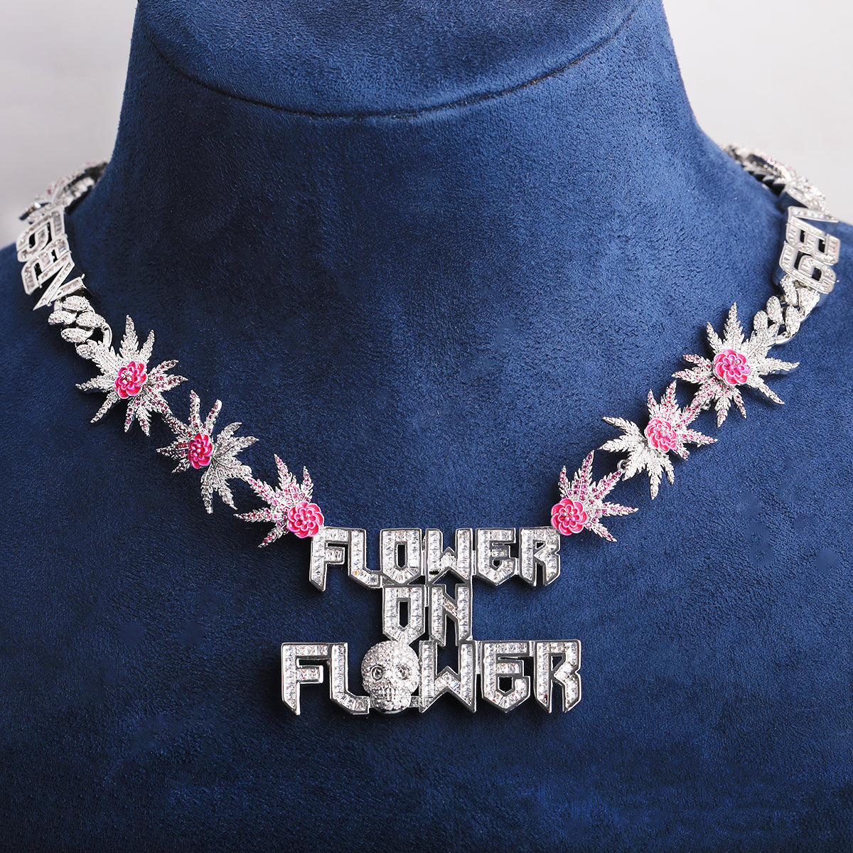 Bubble Letter Iced Out Palm Flower Chain for Men Necklace Choker 5A Cubic Zirconia Hip Hop Jewelry