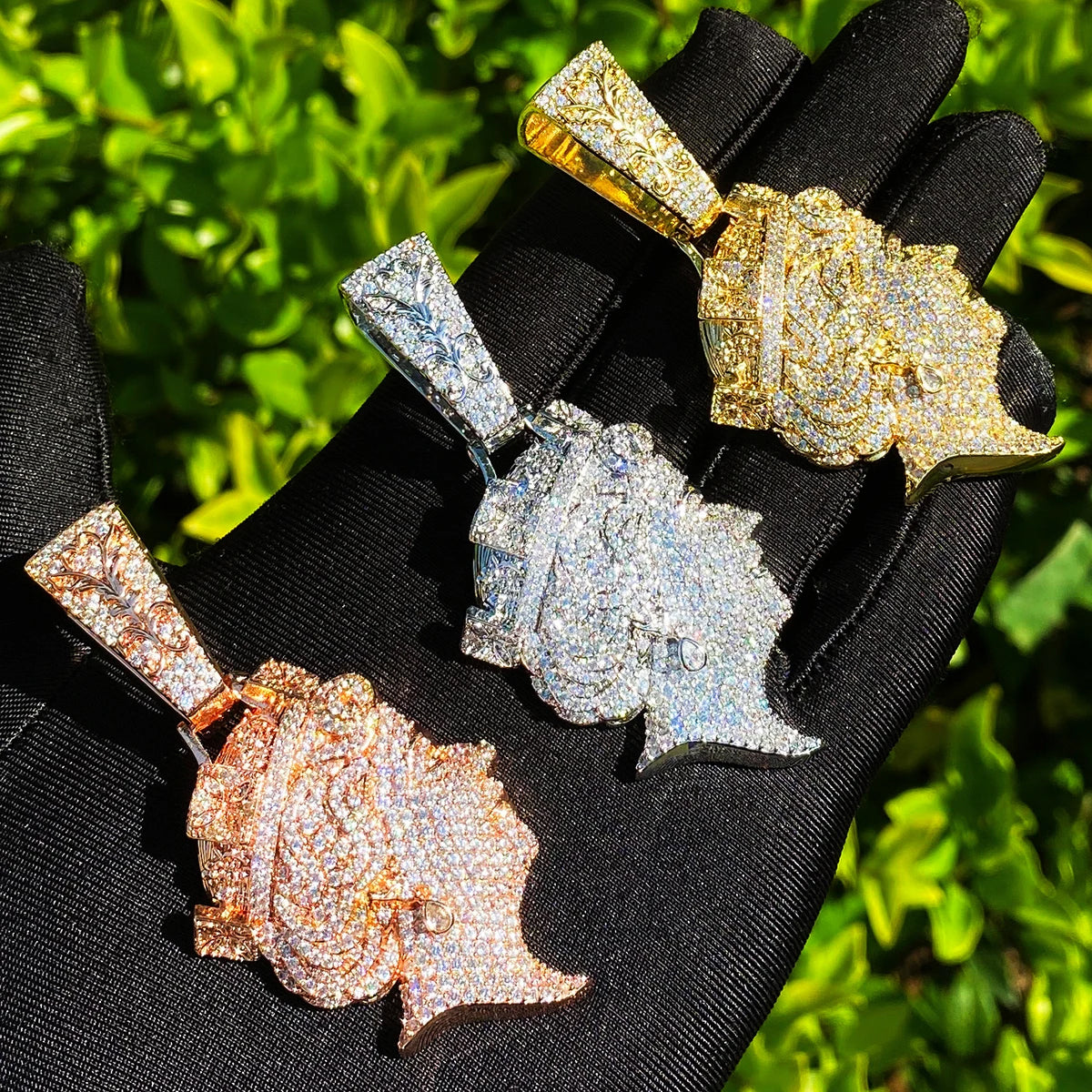 Bubble Letter Iced Out Queen Head Necklace Pendant for Men Real Gold Plated 5A Cubic Zirconia Hip Hop Jewelry