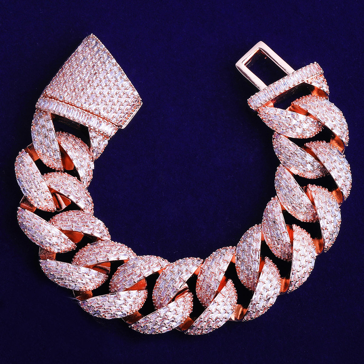 Bubble Letter 25mm Special Clasp Baguette Cuban Link Bracelet for Men 5A Cubic Zirconia Gold Plated Hip Hop Jewelry