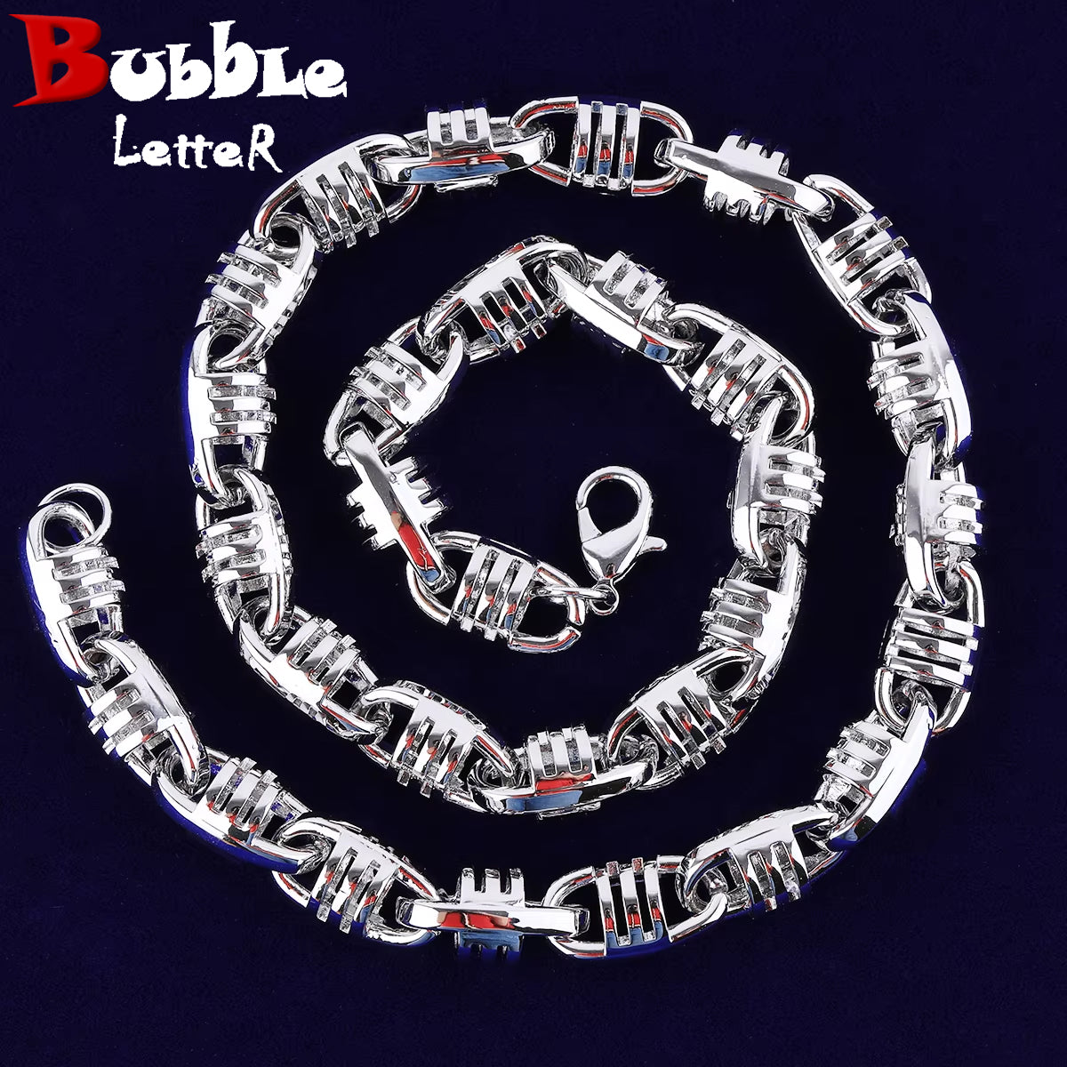 Bubble Letter Coffee Bean Cuban Link Chain for Men Necklace Choker Real Gold Plated Copper Hip Hop Jewelry