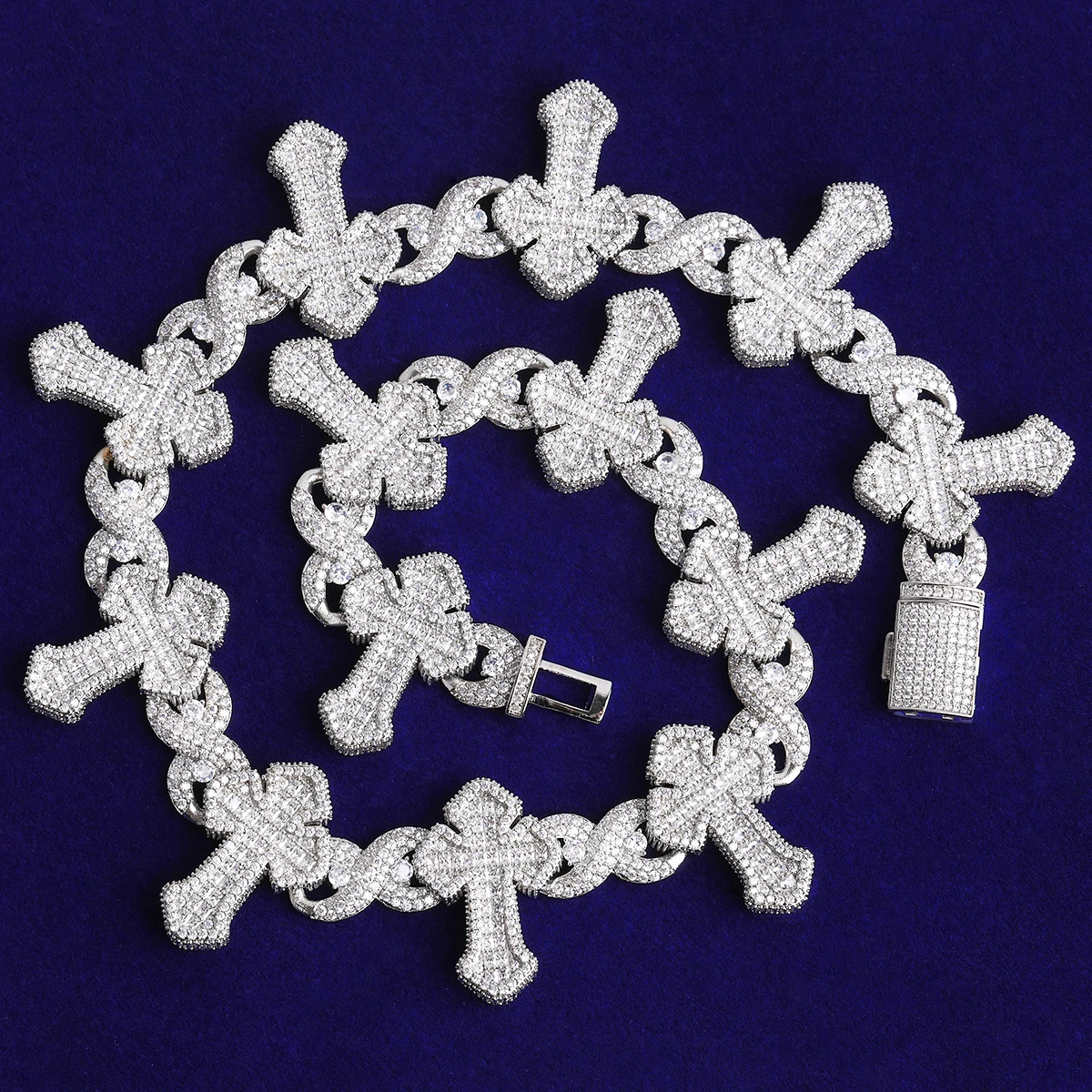 Bubble Letter Iced Out Cross Infinity Chain for Men Necklace Choker 5A Cubic Zirconia Hip Hop Jewelry