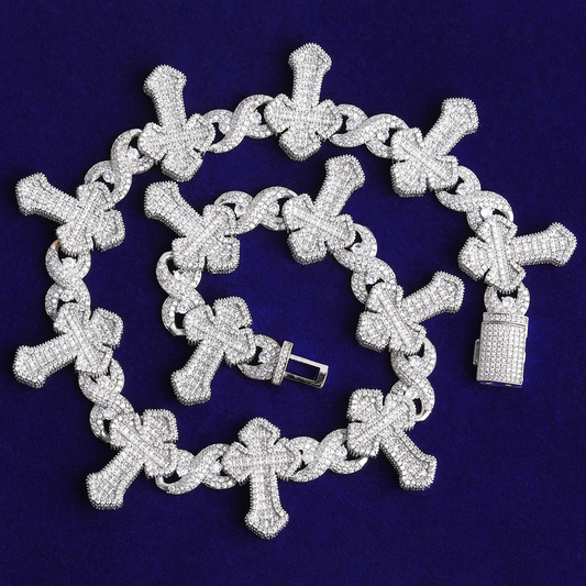 Bubble Letter Iced Out Cross Infinity Chain for Men Necklace Choker 5A Cubic Zirconia Hip Hop Jewelry