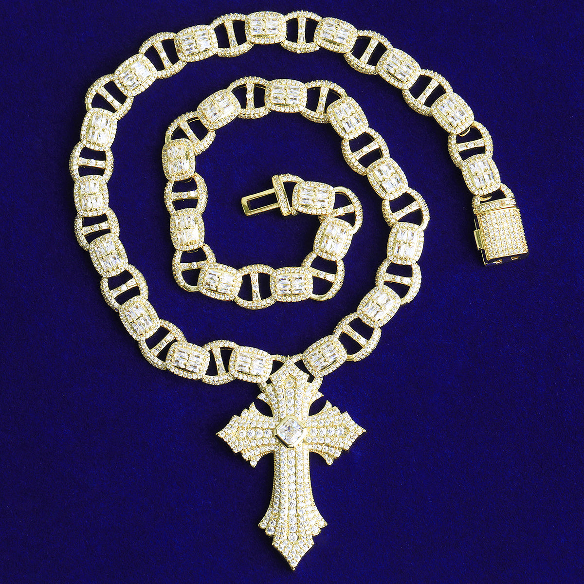 Bubble Letter Iced Out Coffee Bean Link Chain for Men 5A Cubic Zirconia Gold Plated Hip Hop Jewelry