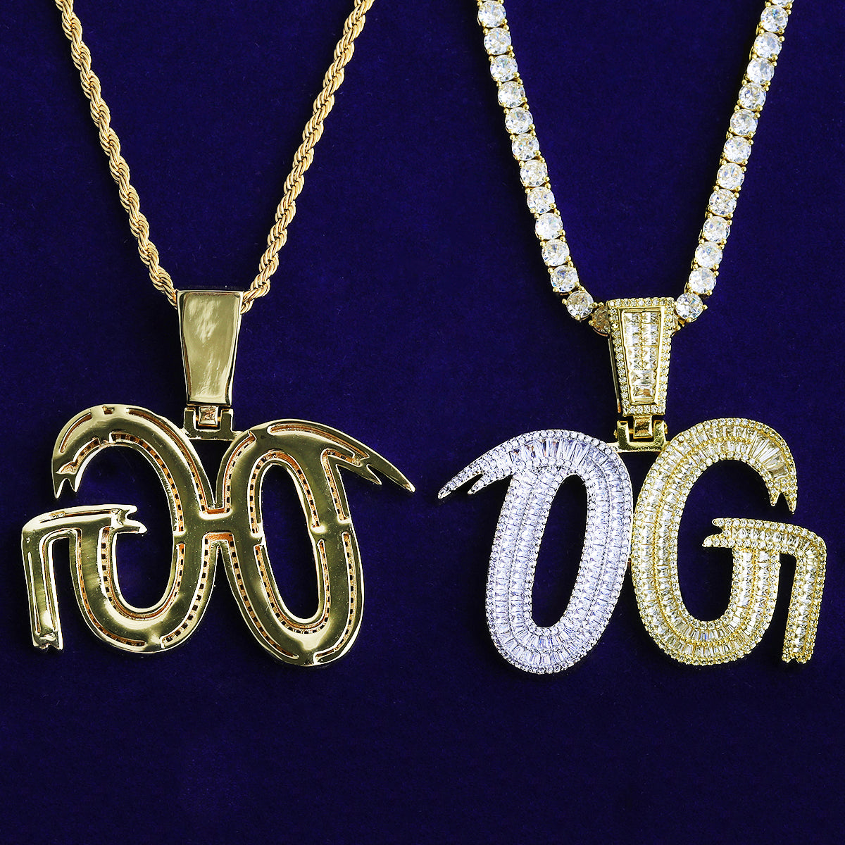 Bubble Letter Iced Out OG Two Tone Necklace Pendant for Men 5A Cubic Zirconia Gold Plated Hip Hop Jewelry