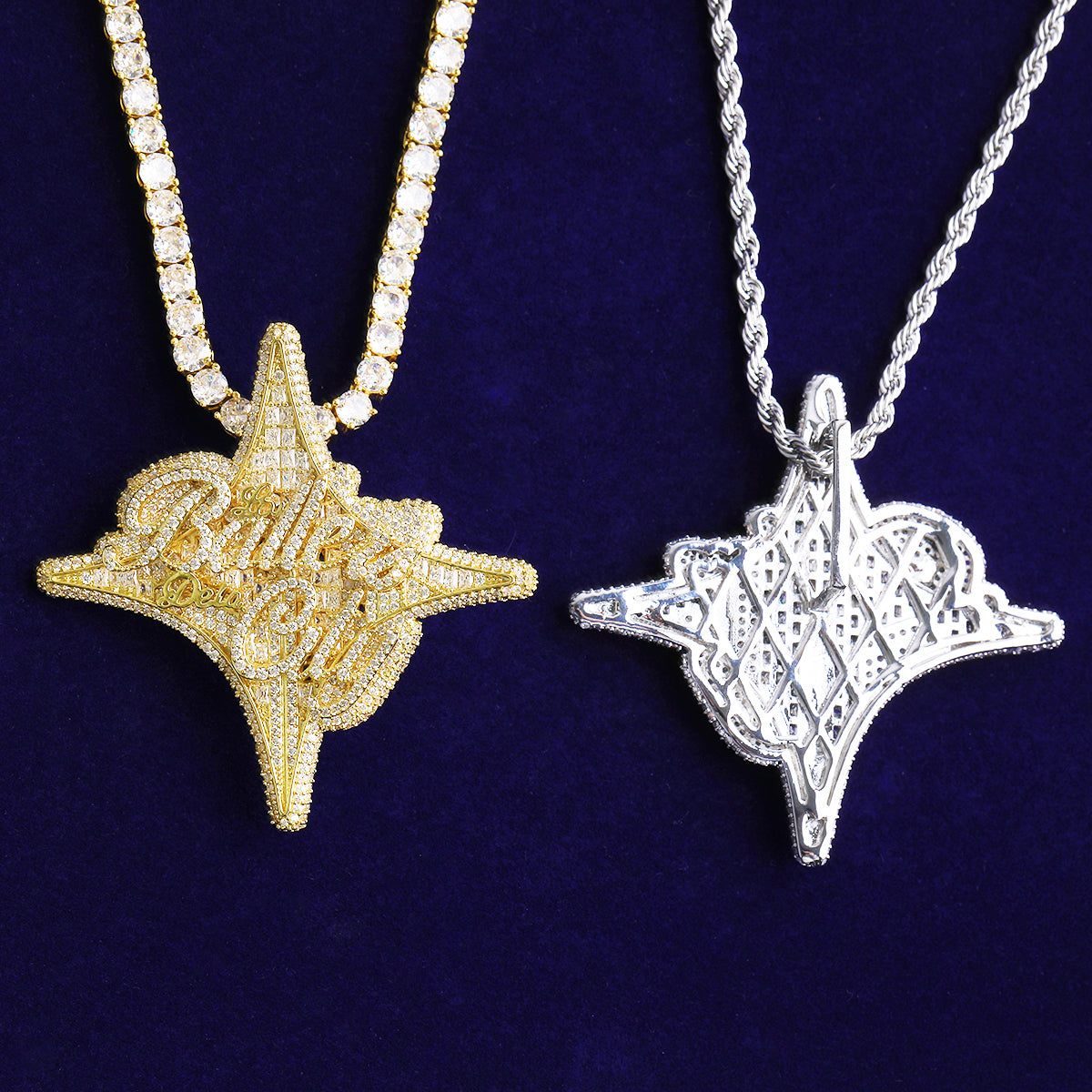 Bubble Letter Iced Out Balle De La City Necklace Pendant for Men 5A Cubic Zirconia Hip Hop Jewelry