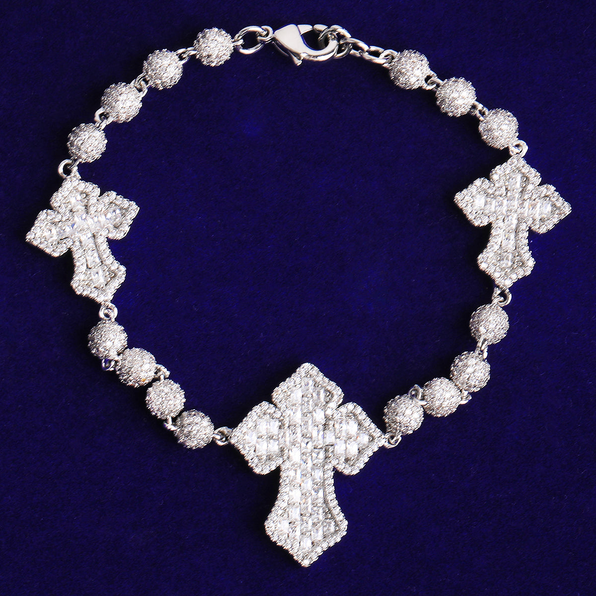 Bubble Letter Iced Out Beads Cross Bracelet for Men 5A Cubic Zirconia Hip Hop Jewelry