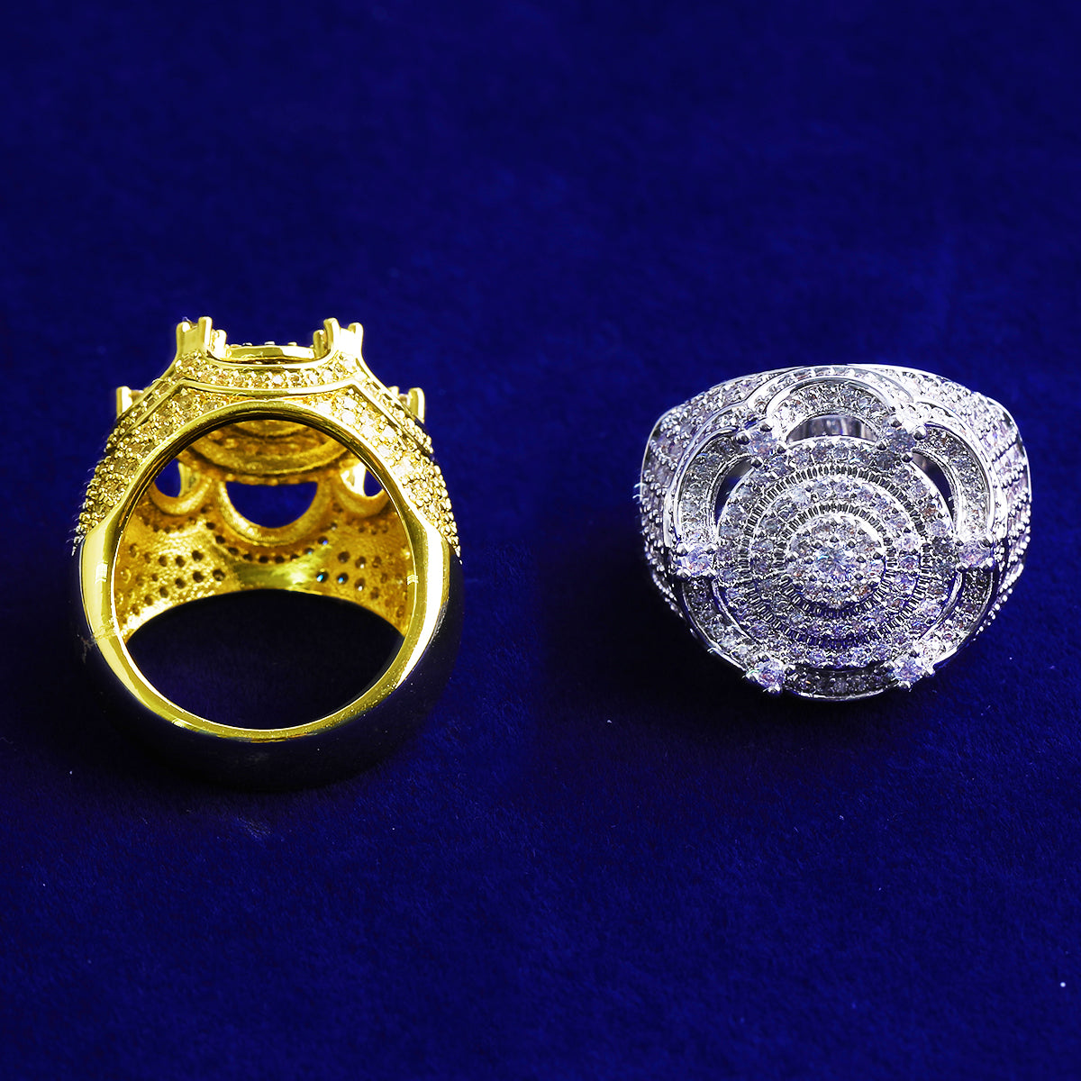 Bubble Letter Iced Out Crown Ring for Men 5A Cubic Zirconia Real Gold Plated Hip Hop Jewelry