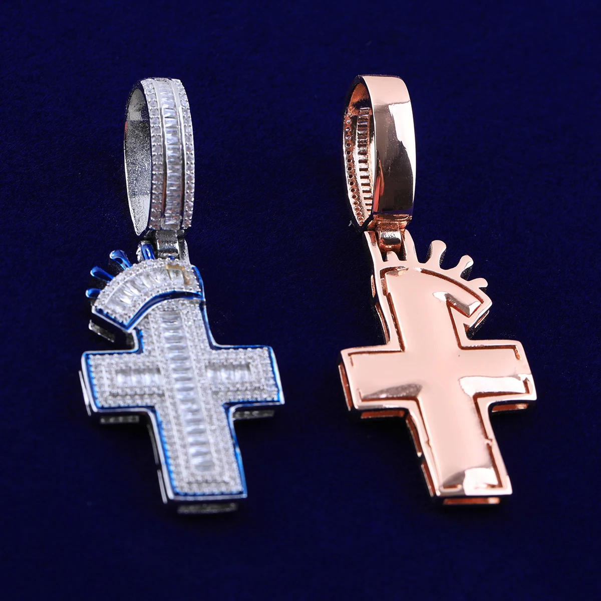 Bubble Letter Iced Out Cross Cross Necklace Pendant for Women Micro Pave Charms Bling Hip Hop Jewelry
