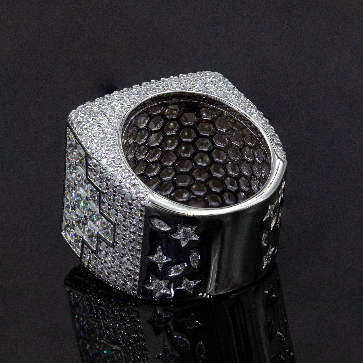 Bubble Letter Silver Moissanite VVS Eye Ring for Men Hip Hop Jewelry