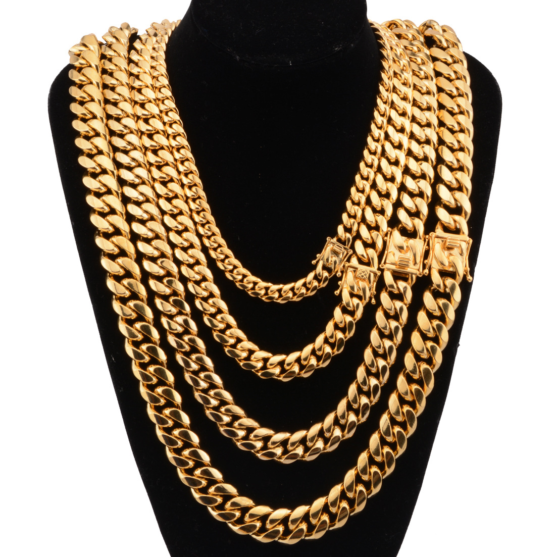 Bubble Letter Stainless Steel Miami Cuban Link Chain for Men Necklace Choker PVD Plating Real Gold Plated Lobster Clasp Hip Hop Jewelry