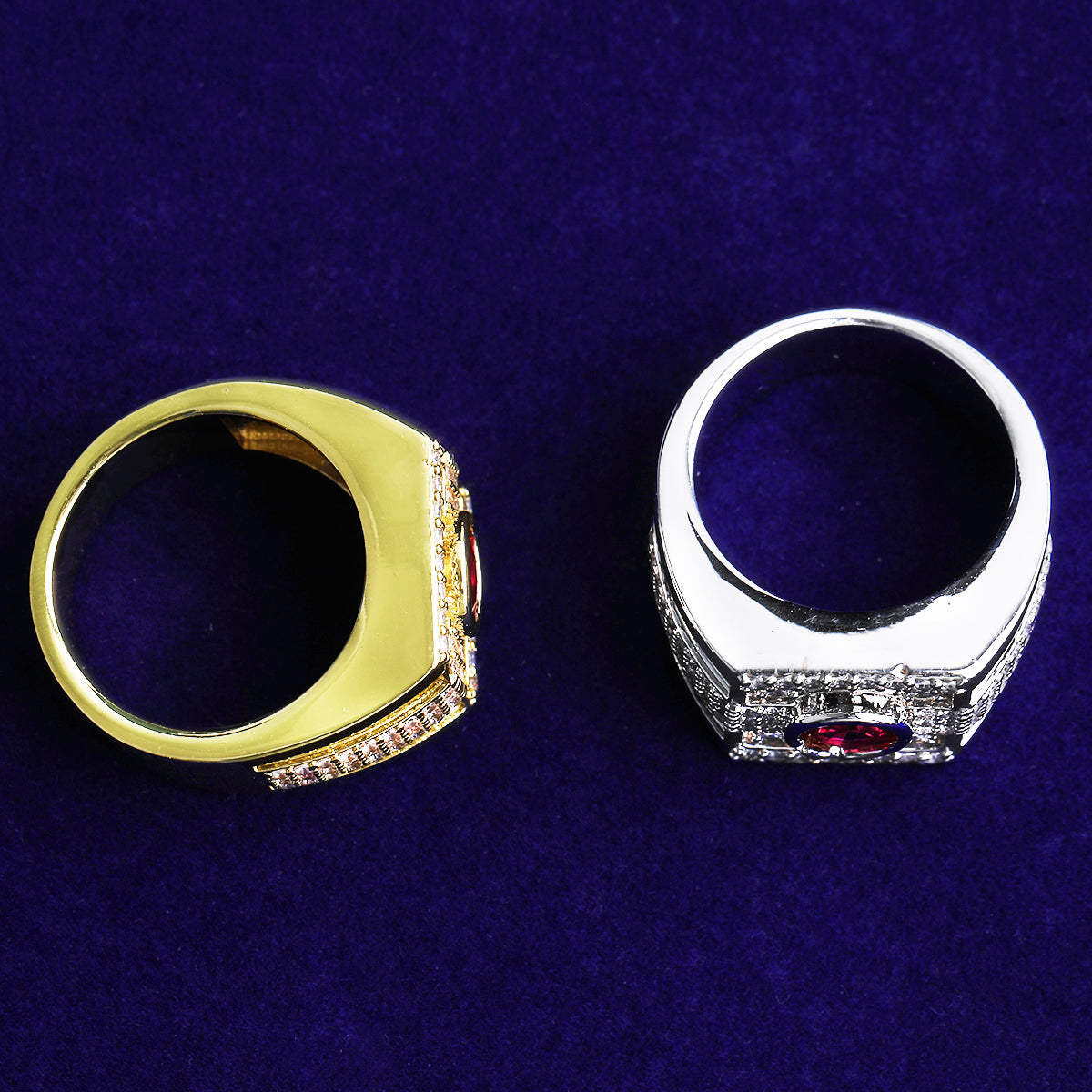 Bubble Letter Iced Out Pink Stone Ring for Men Real Gold Plated Hip Hop Jewelry