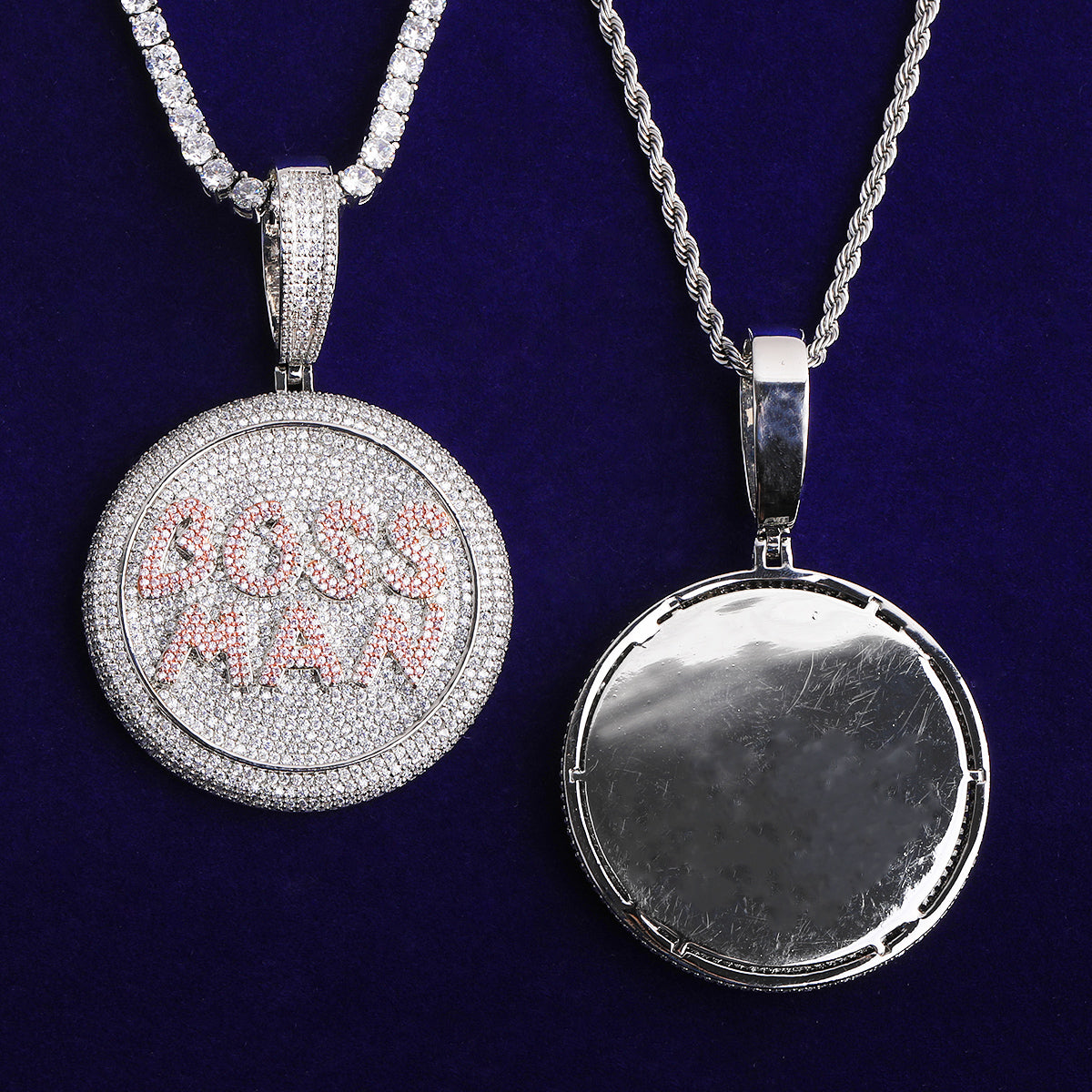 Bubble Letter Iced Out Boss Man Circle Necklace Pendant for Men 5A Copper Cubic Zirconia Hip Hop Jewelry