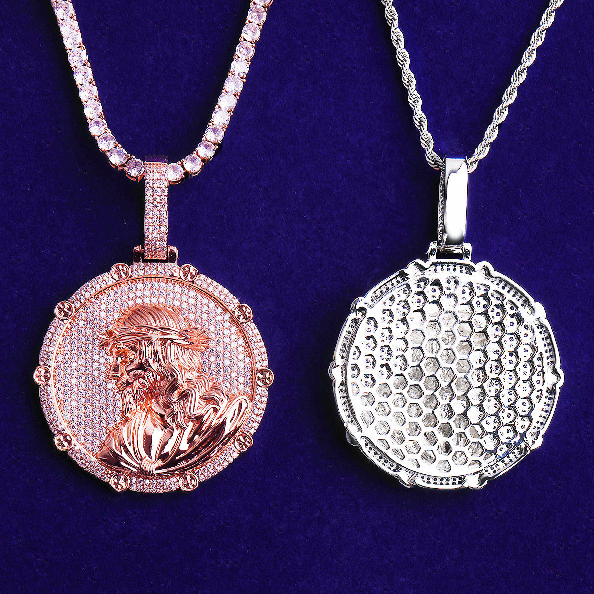 Bubble Letter Iced Out Disc Jesus Necklace Pendant for Men Real Gold Plated Hip Hop Jewelry