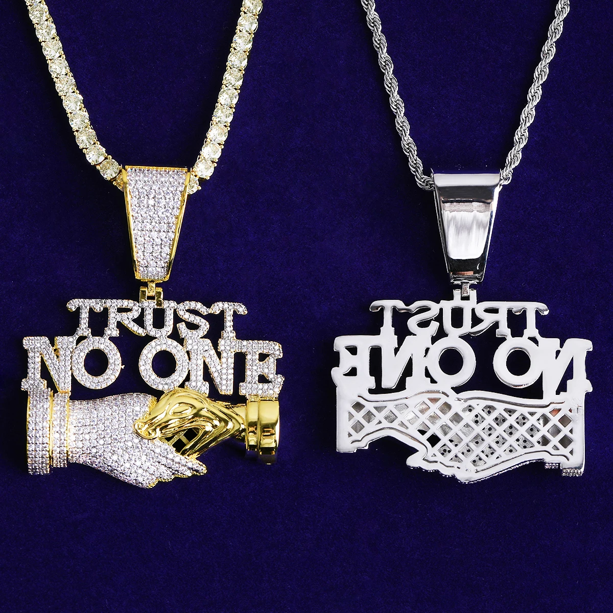 Bubble Letter Iced Out Trust No One Necklace Pendant for Men 5A Cubic Zirconia Prong Setting Hip Hop Jewelry