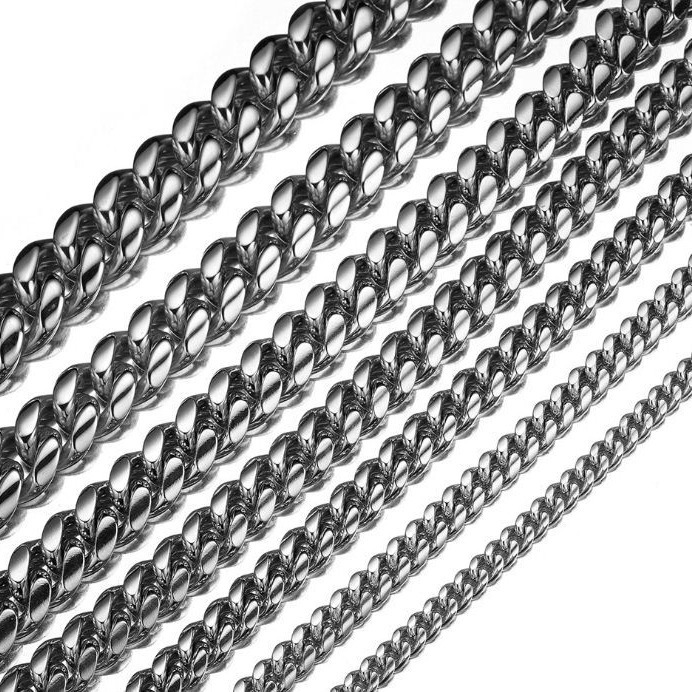 Bubble Letter Stainless Steel Miami Cuban Link Chain for Men Necklace Choker PVD Plating Real Silver Plated Lobster Clasp Rapper Jewelry