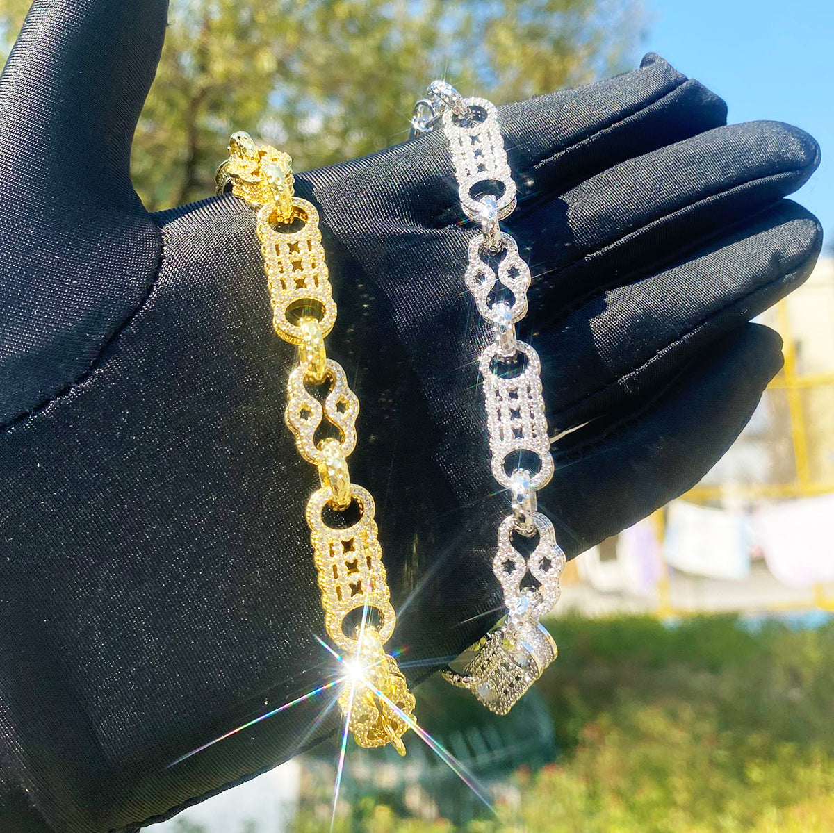 Bubble Letter Iced Out Star Bar Bracelet for Men Real Gold Plated 5A Cubic Zirconia Hip Hop Jewelry Albert Clasp