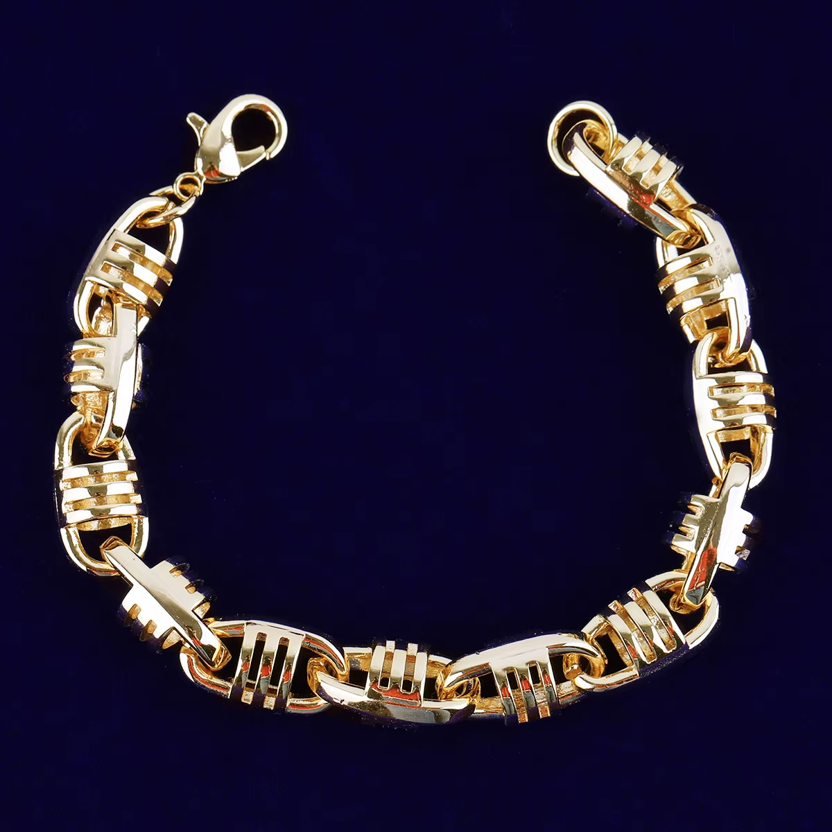 Bubble Letter Coffee Bean Cuban Link Bracelet for Men Real Gold Plated Copper Hip Hop Jewelry