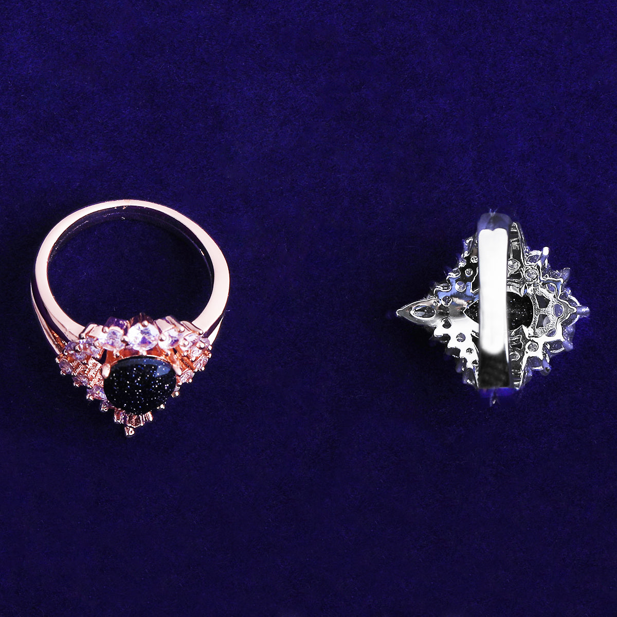 Bubble Letter Iced Out Black Stone Ring for Women Real Gold Plated Hip Hop Jewelry