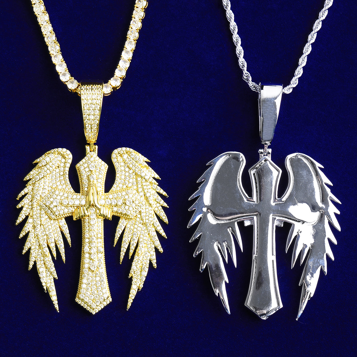 Bubble Letter Iced Out Cross Wing Jesus Necklace Pendant for Men 5A Cubic Zirconia Hip Hop Jewelry