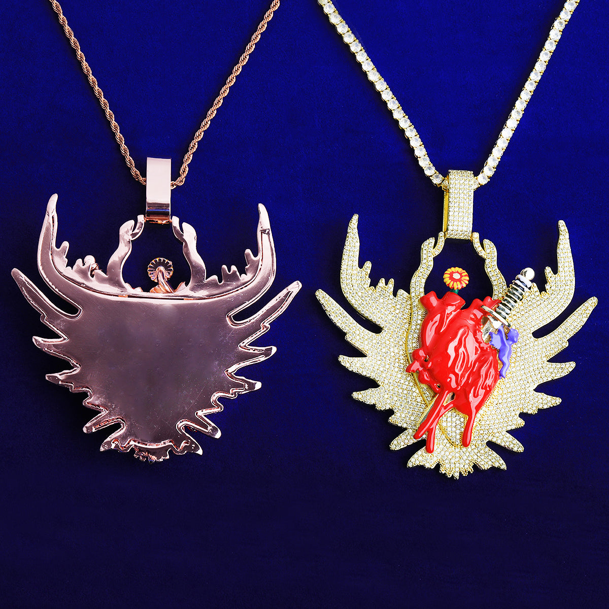 Bubble Letter Iced Out Blood Organ Arrow Wing Necklace Pendant Colgante Rompecorazones Oro Blanco Hip Hop Jewelry