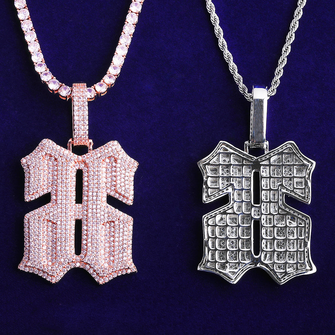 Bubble Letter Iced Out Number 66 Necklace Pendant for Men 5A Copper Cubic Zirconia Hip Hop Jewelry