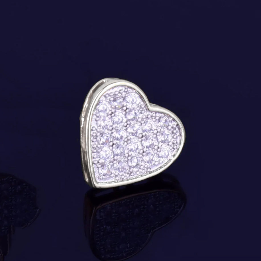 Bule lettebbr 14MM Width Heart-shaped Gold Color Stud Earring For Men Women Full Cubic Zircon Screw Back Earrings Fashion Hip Hop Jewelry Gift