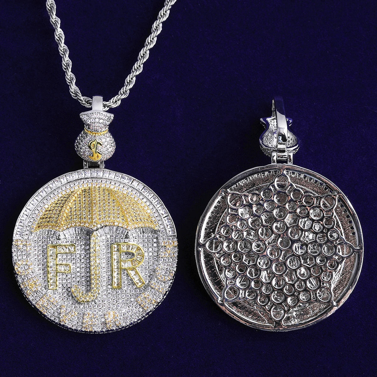Bubble Letter Iced Out Forever Rich Umbrella ecklace Pendant for Women Real Gold Plated 5A Cubic Zirconia Hip Hop Jewelry