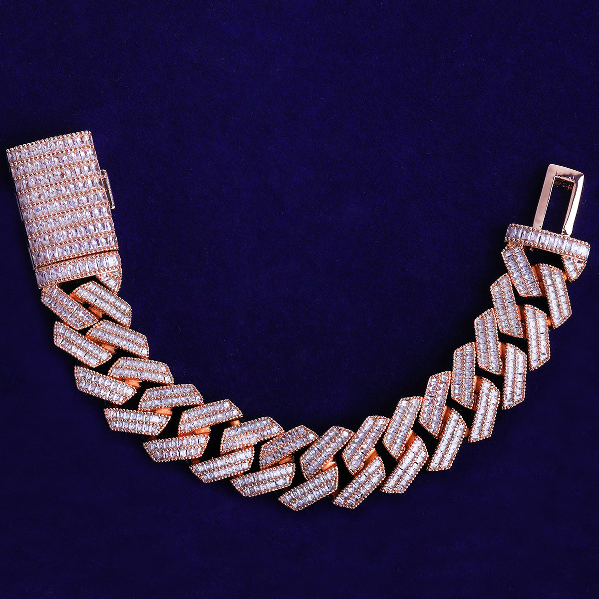 Bubble Letter 20mm Baguette Link Bracelet for Men 5A Cubic Zirconia Gold Plated Hip Hop Jewelry