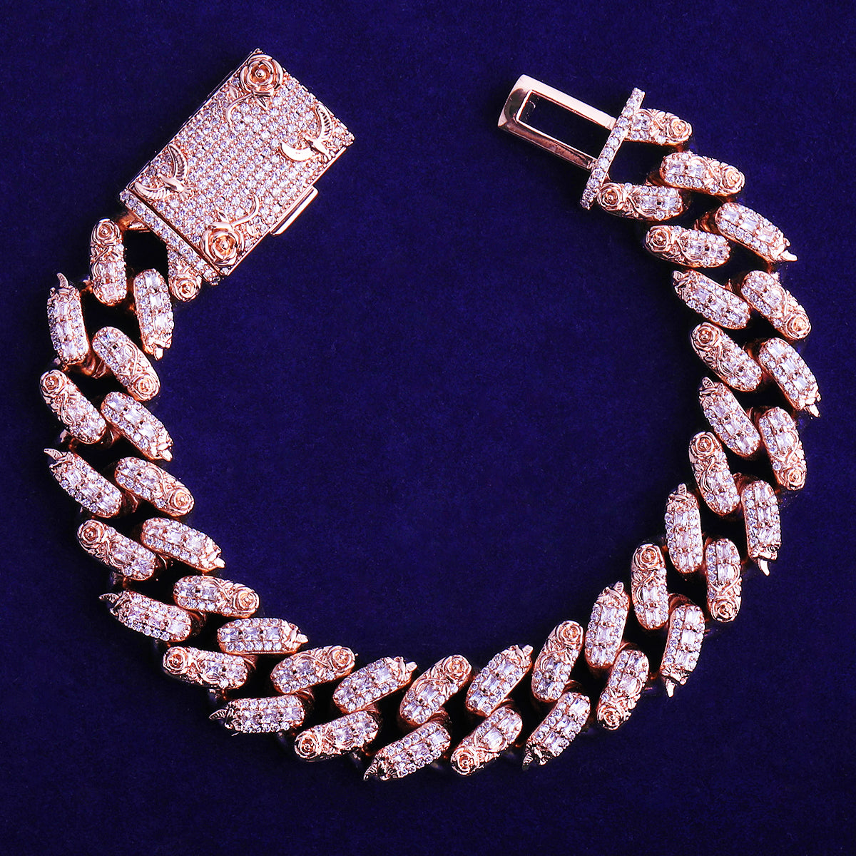 Bubble Letter Iced Out Flora Dove Cuban Link Bracelet for Men 5A Real Copper Gold Plated Hip Hop Jewelry