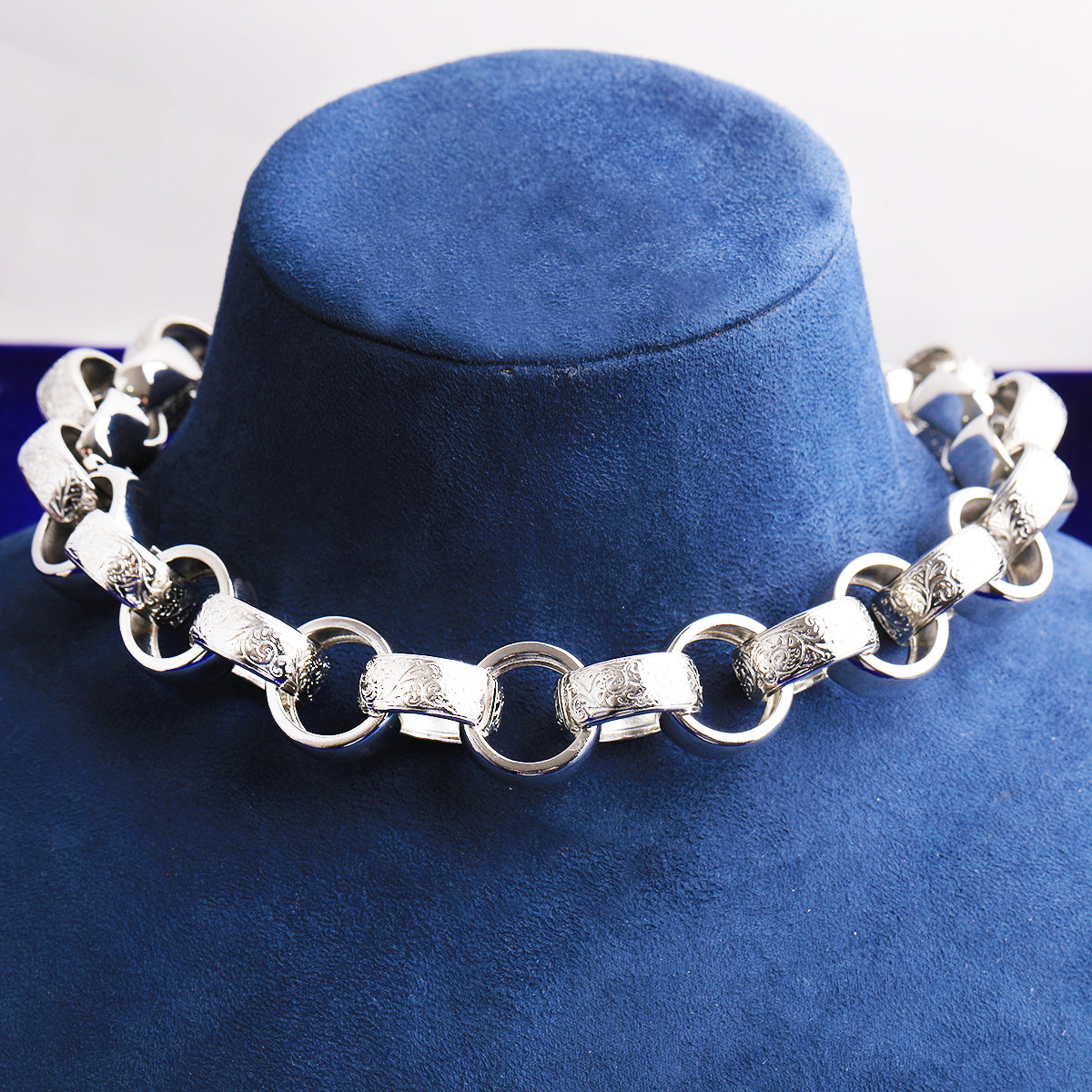 Bubble Letter Semi Pattered Circle Belcher Link Chain for Men Real Gold Plated Hip Hop Jewelry