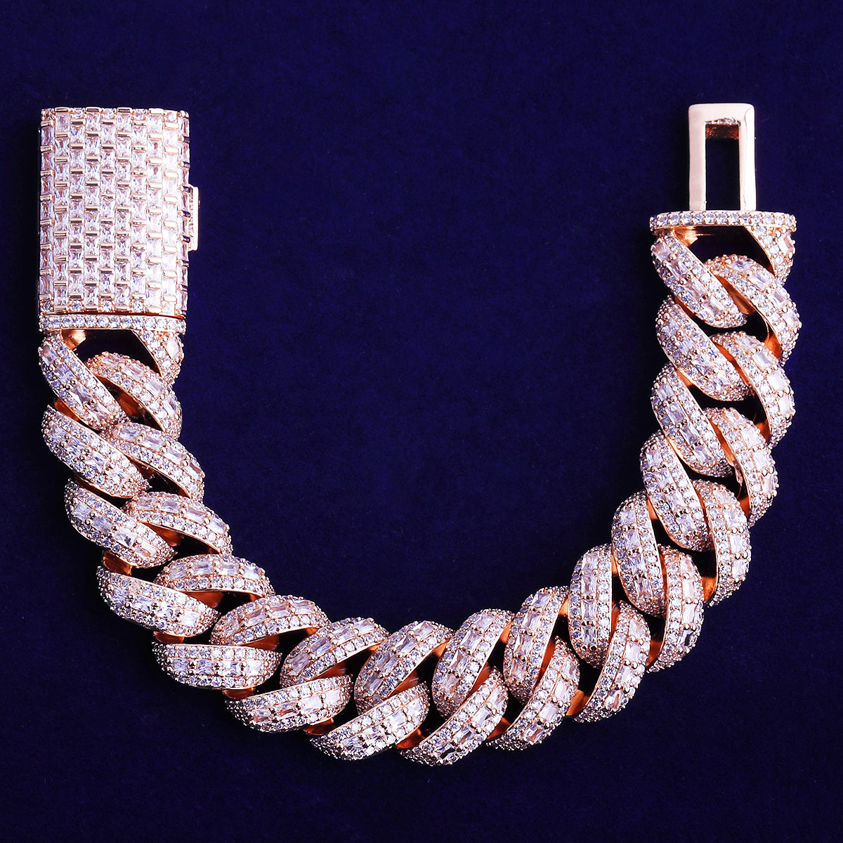 Bubble Letter Iced Out Cuban Link Bracelet for Men 5A Cubic Zirconia Gold Plated Hip Hop Jewelry Baguette Clasp