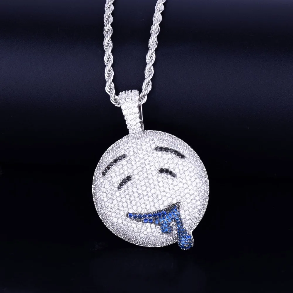 Bubble Letter Drool Round Face Pendant Gold Color Plated Charm Bling Cubic Zircon Men's Hip Hop Necklace Rock Jewelry