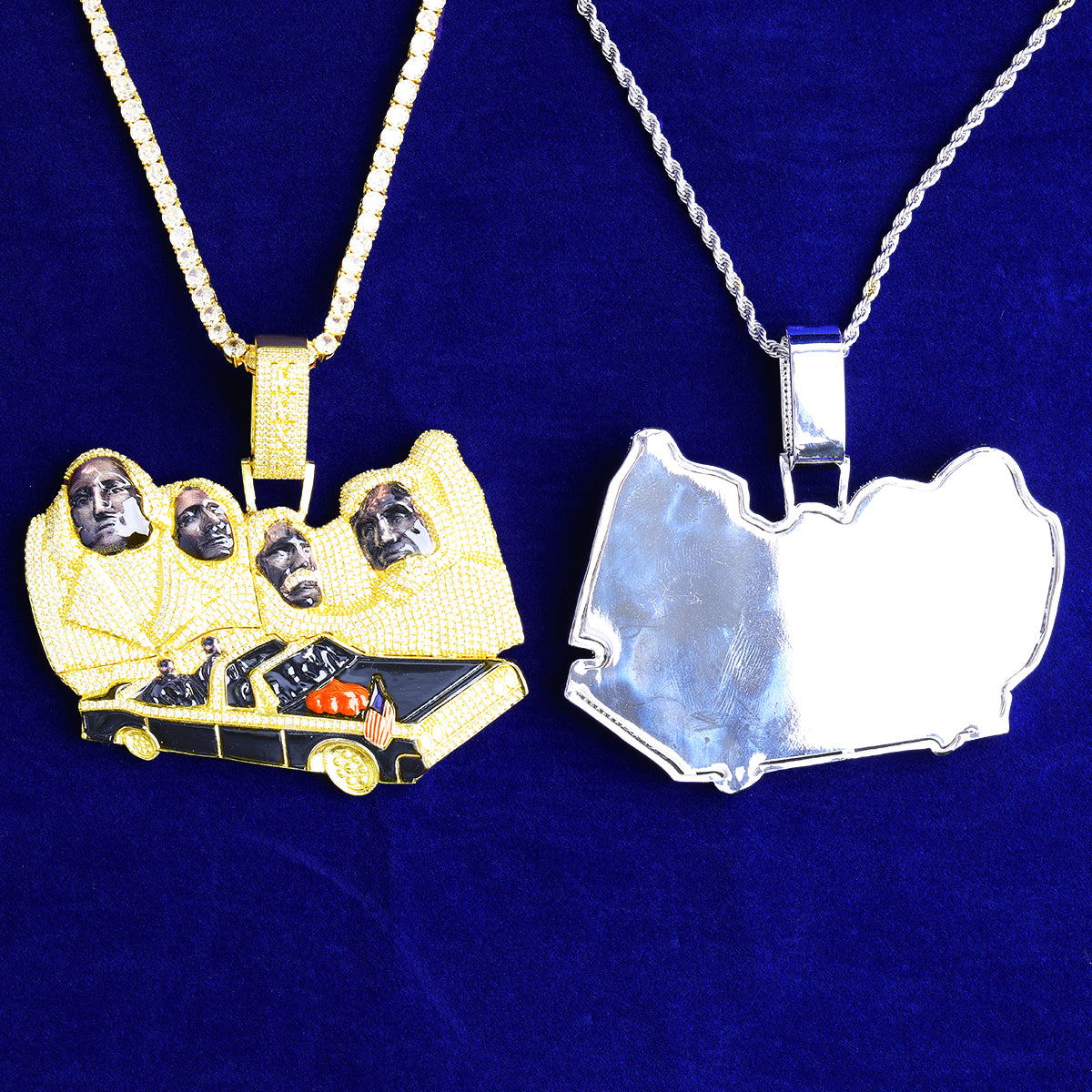 Bubble Letter Luxury JFKK Motorcade Necklace Pendant for Men Real Gold Plated Copper Cubic Zirconia Hip Hop Jewelry