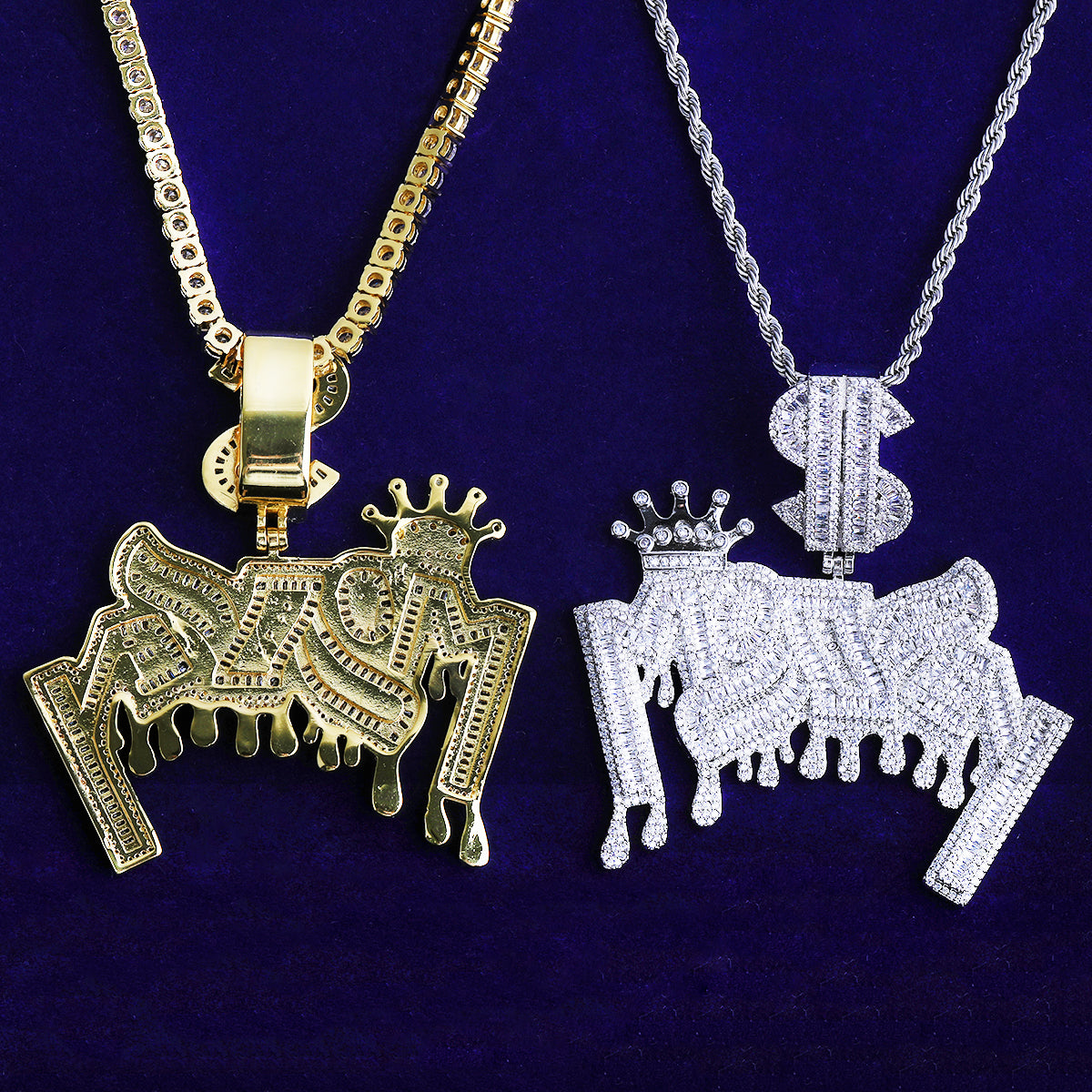 Bubble Letter Iced Out Money Dollar Sign Bail Necklace Pendant for Men 5A Cubic Zirconia Gold Plated Hip Hop Jewelry
