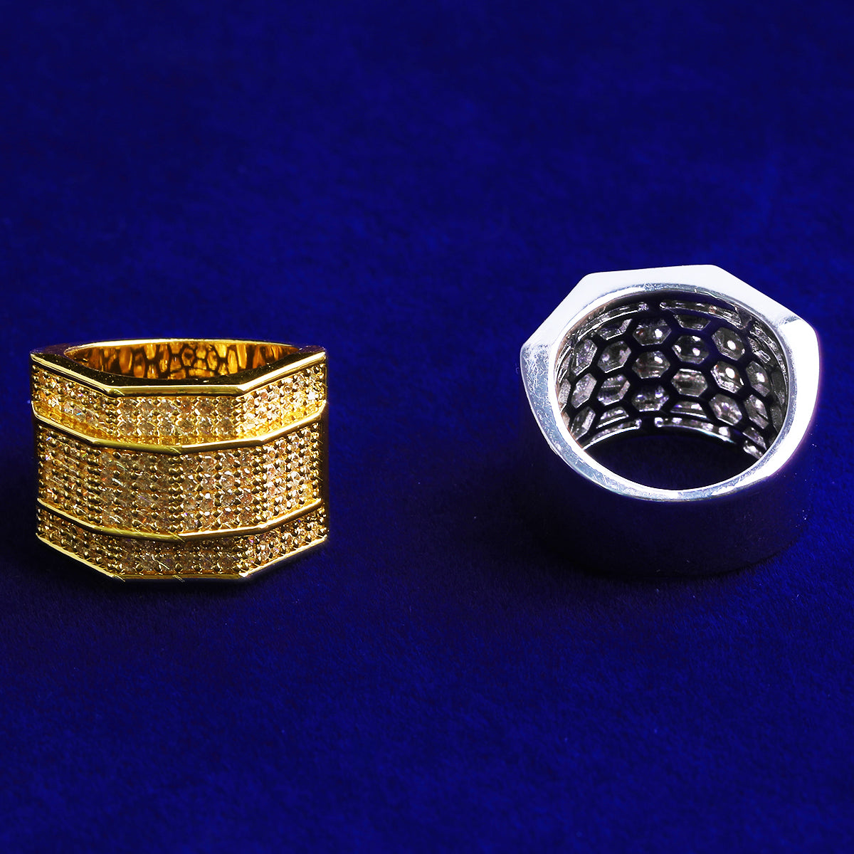 Bubble Letter Iced Out Men Ring for Men 5A Cubic Zirconia Real Gold Plated Hip Hop Jewelry