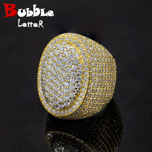 Bubble Letter Silver Moissanite VVS Oval Shape Two Layers Ring for Men Hip Hop Jewelry