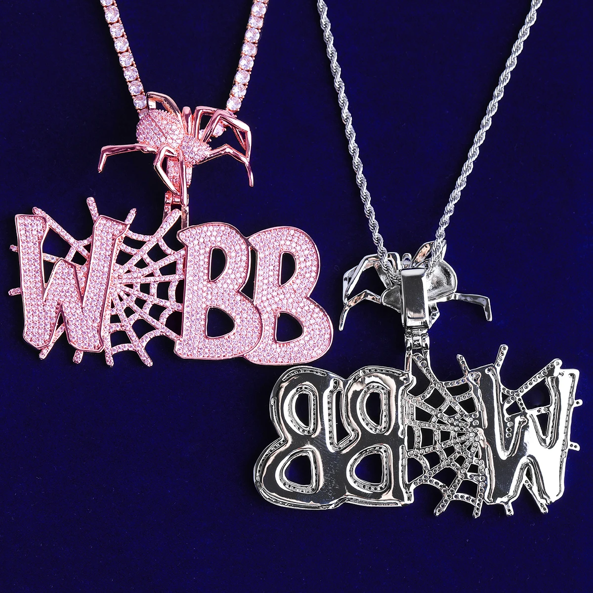 Bubble Letter Iced Out Webb Spider Bail Necklace Pendant for Men 5A Cubic Zirconia Prong Setting Hip Hop Jewelry