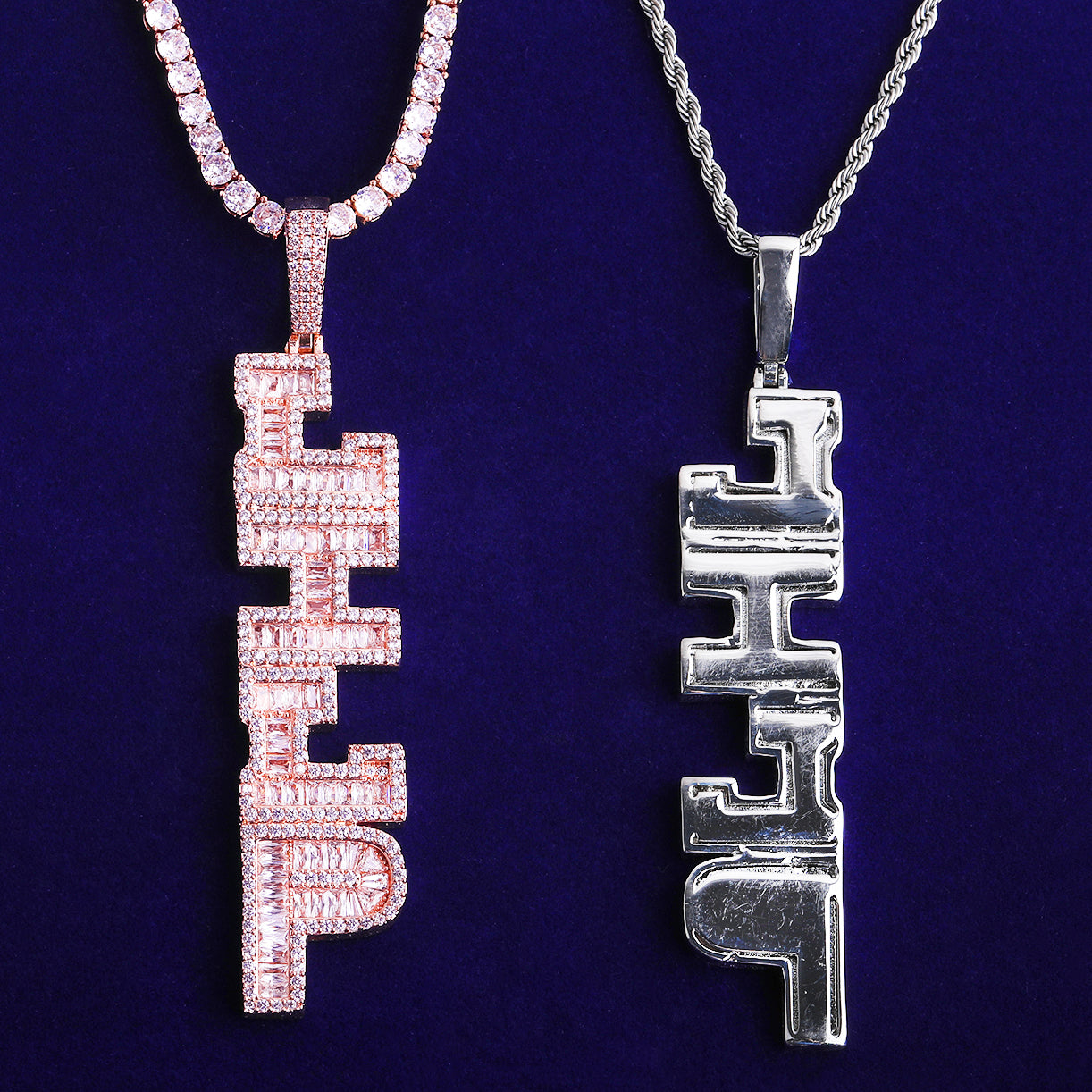 Bubble Letter Vertical Iced Out Custom Name Necklace Pendant Men Prong Setting Cubic Zirconia Copper Gold Plated Hip Hop Jewelry