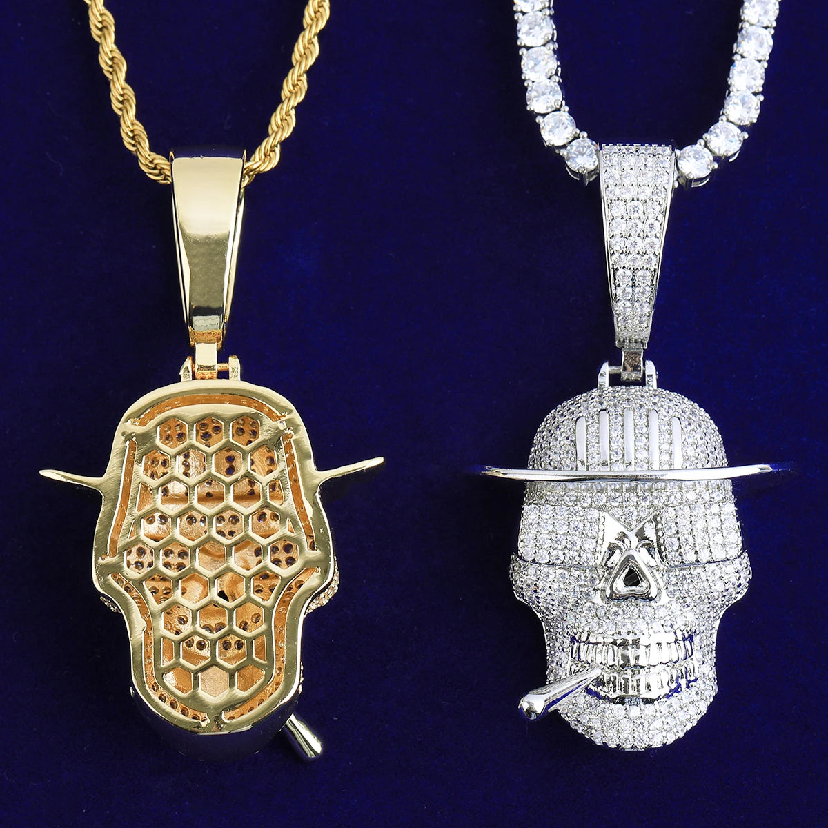 Bubble Letter Iced Out Skull Sigarette Necklace Pendant for Men Real Gold Plated 5A Grade Hip Hop Jewelry