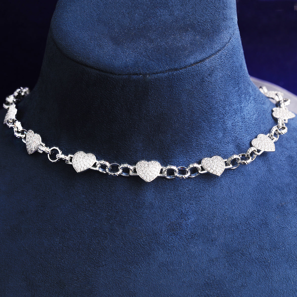 Bubble Letter Belcher Link Heart Chain Necklace for Men Real Gold Plated Copper Cubic Zirconia Hip Hop Jewelry