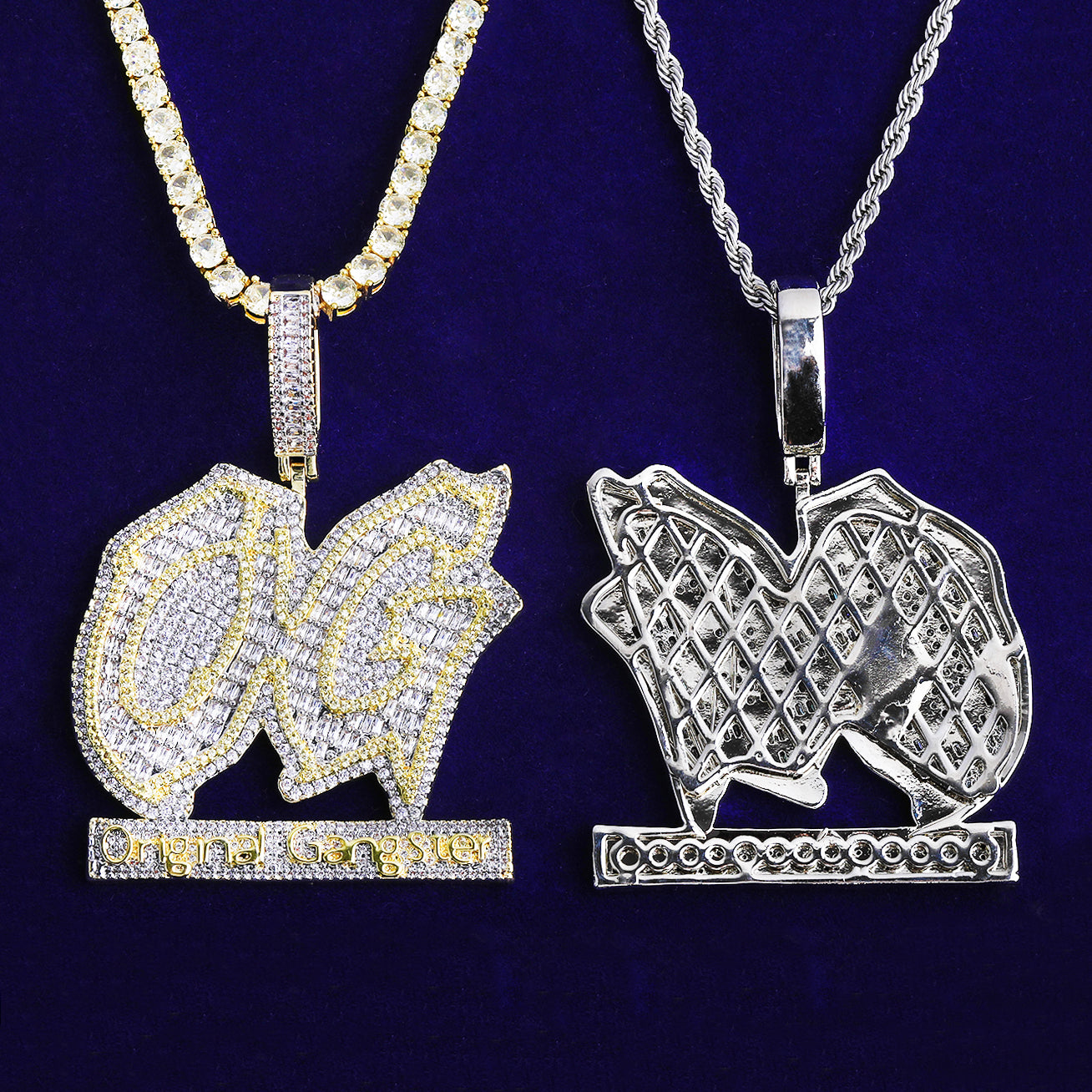 Bubble Letter Iced Out Original Gangster Necklace Pendant for Men 5A Cubic Zirconia Gold Plated Hip Hop Jewelry