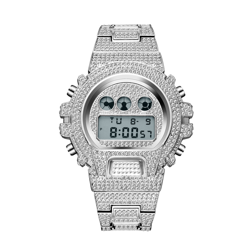 Bubble Letter DIGITAL LED WATERPROOF CHRONOGRAPH ICE OUT DIAMOND WATCH