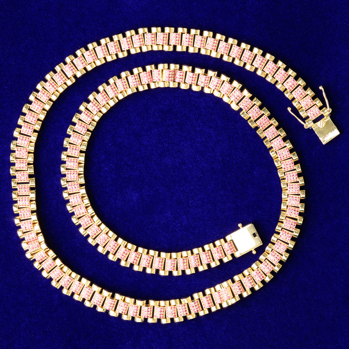 Bubble Letter Iced Out Gold Watch Belt Link Chain for Men Necklace Choker Real Gold Plated Cubic Zirconia Hip Hop Jewelry