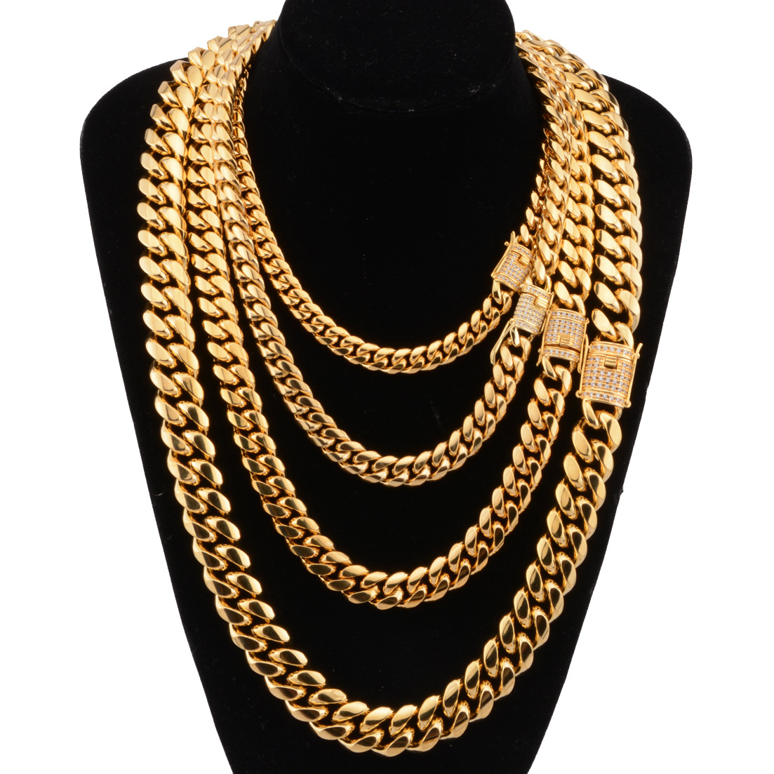 Bubble Letter Stainless Steel Miami Cuban Link Chain for Men Necklace Choker PVD Gold Plated Lobster Ice Clasp Hip Hop Jewelry
