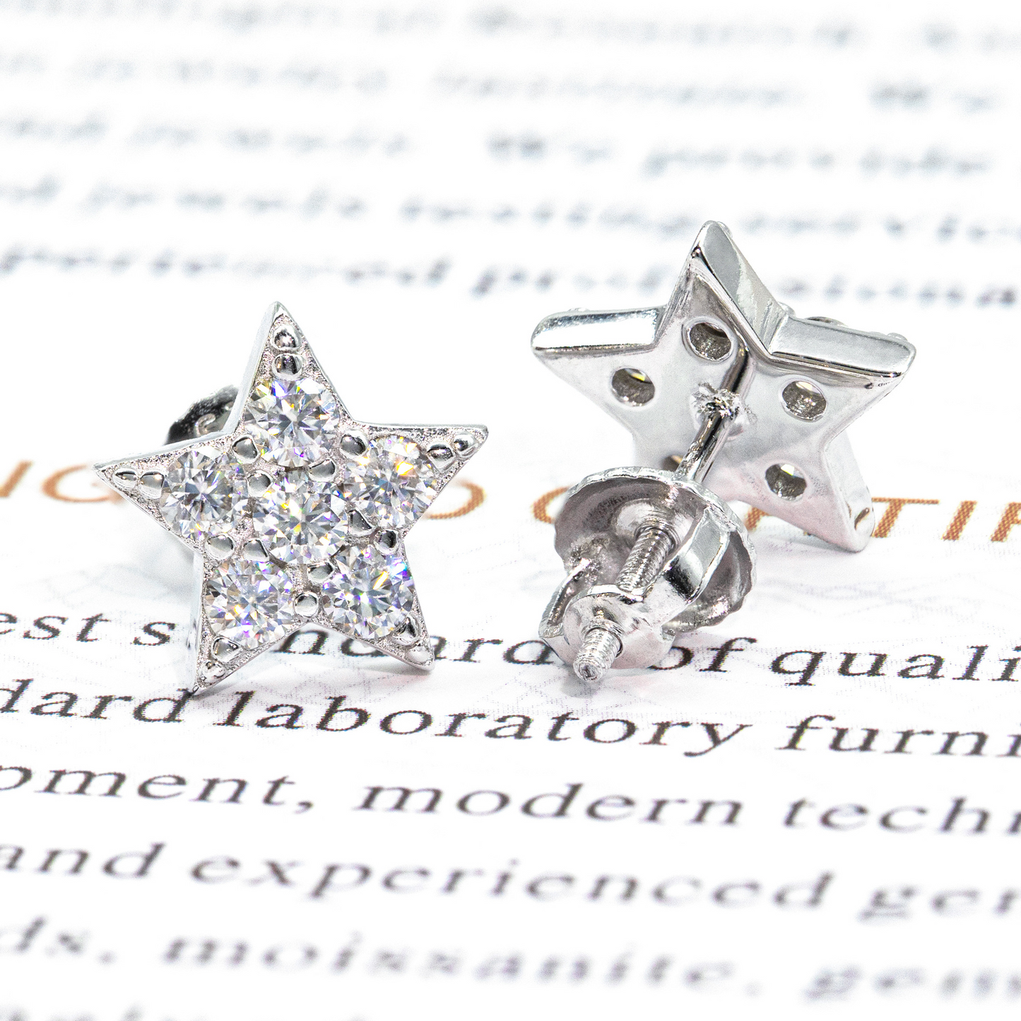 Bubble Letter Silver Moissanite VVS Five Star Stud Earring for Men Hip Hop Jewelry