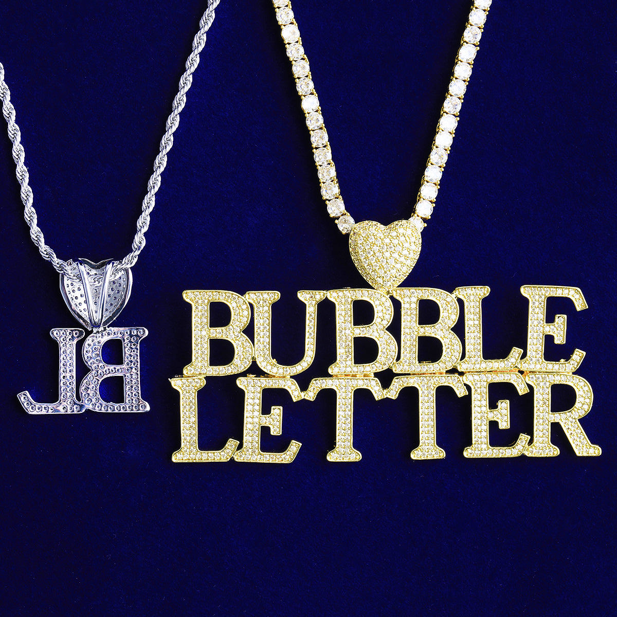 Bubble Letter Iced Out Customized Name Necklace Pendant for Men Heart Bail Real Gold Plated Hip Hop Jewelry
