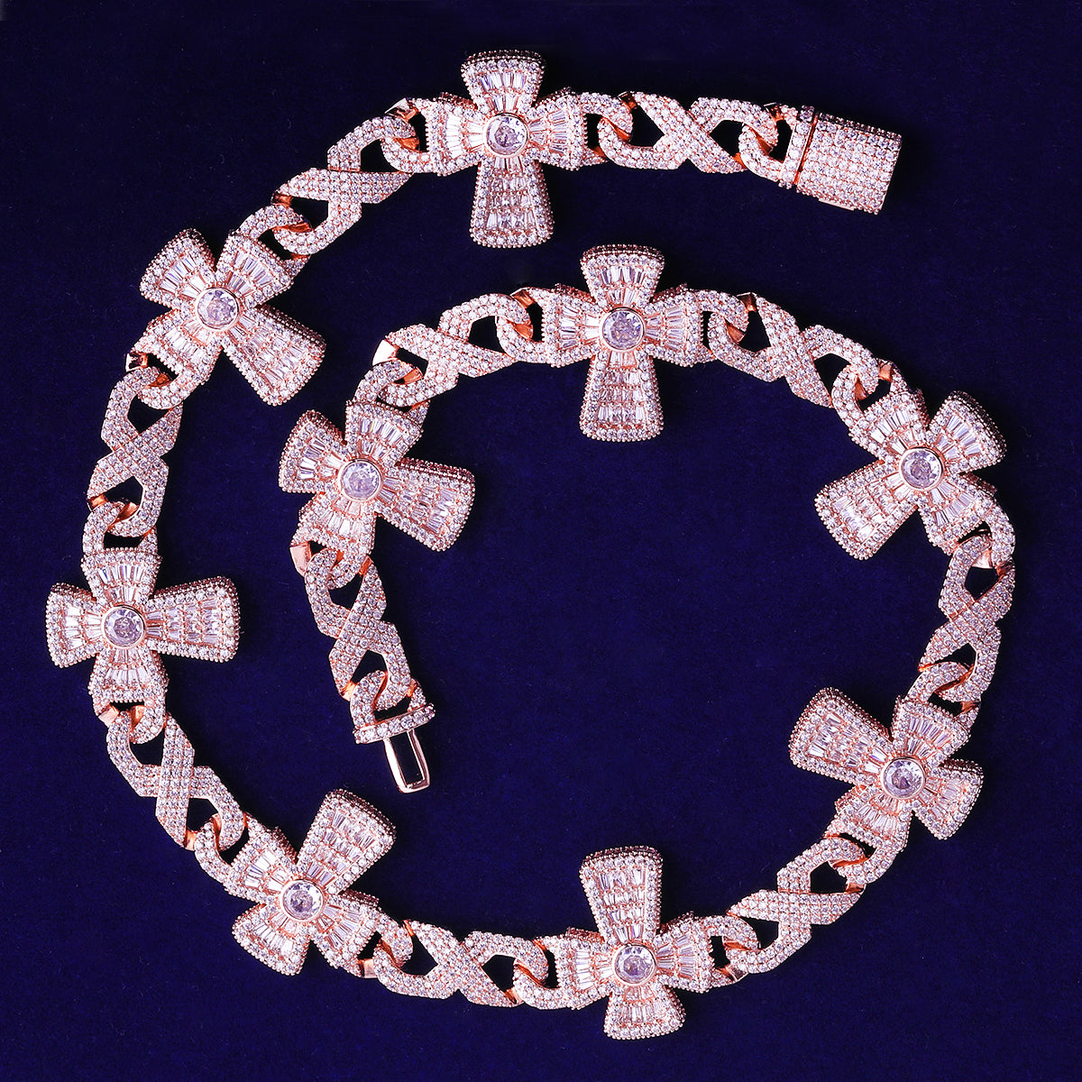 Bubble Letter Iced Out Cross Infinity Link Chain for Men 5A Cubic Zirconia Gold Plated Hip Hop Jewelry