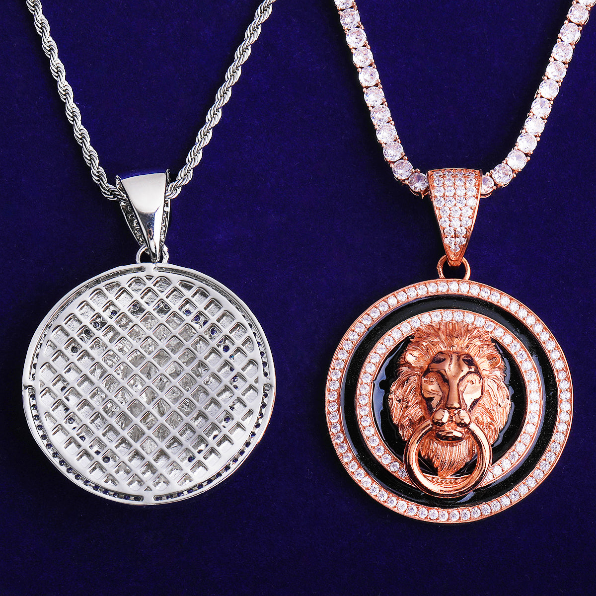 Bubble Letter Iced Out Lion Lock Circle Necklace Pendant for Men 5A Cubic Zirconia Gold Plated Hip Hop Jewelry