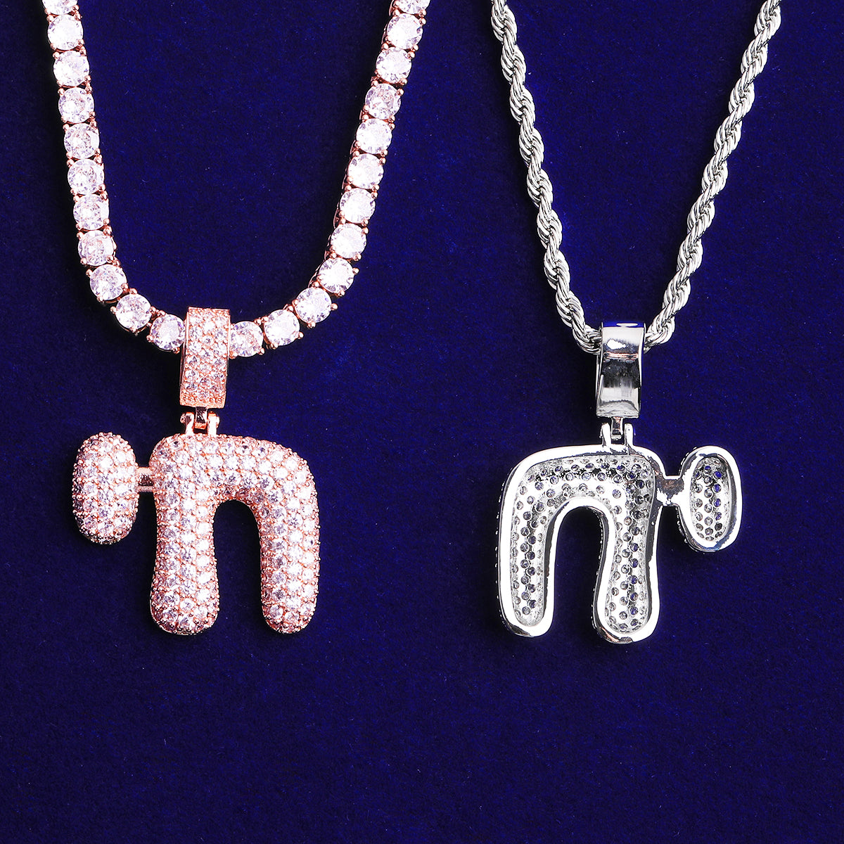 Bubble Letter Iced Out N Symbol Necklace Pendant for Men 5A Cubic Zirconia Real Gold Plated Hip Hop Jewelry